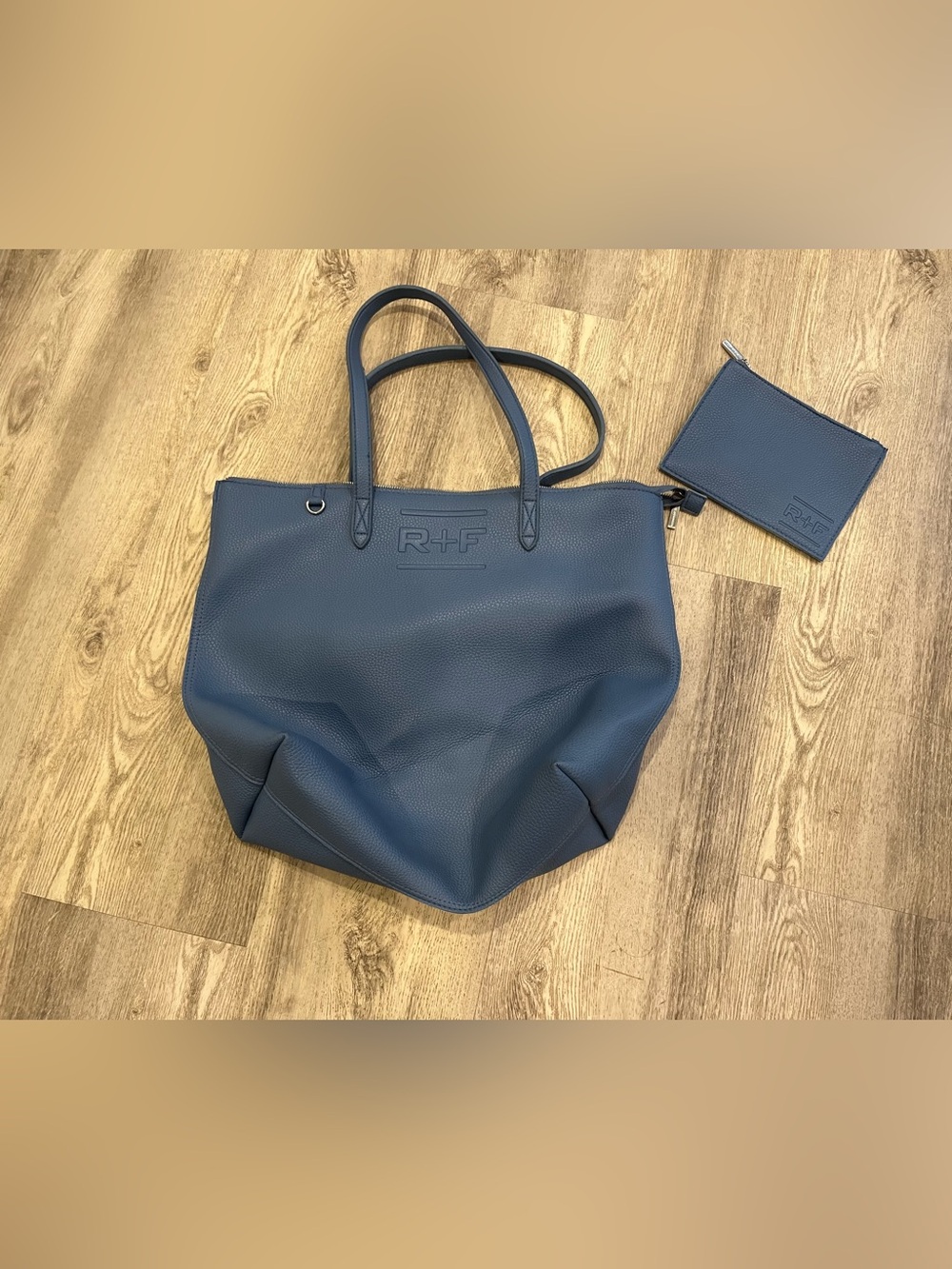 Blue Pebbled Leather Tote Bag with Wristlet